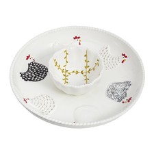 Mud Pie White Ceramic Rooster Chip and Dip