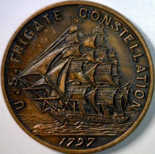 1797 USS FRIGATE CONSTELLATION COPPER MEDAL COIN Struck from the Ship Parts w NR