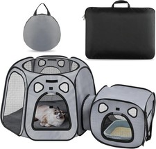 Cat Playpen with Separate Litter Box Area Waterproof Oxford Portable Indoor