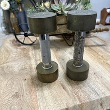 Vintage 2 lb Dumbbells Pair Industrial Brass Tone Knurled Handle Mid Century