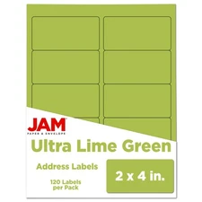 JAM PAPER Shipping Address Labels - Standard Mailing - 2 x 4 - Ultra Lime Gre...