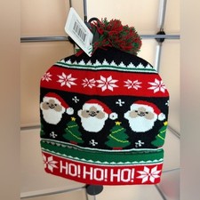 Christmas Festive Adults  Kids Light Up Pom-Pom Beanie One Size New