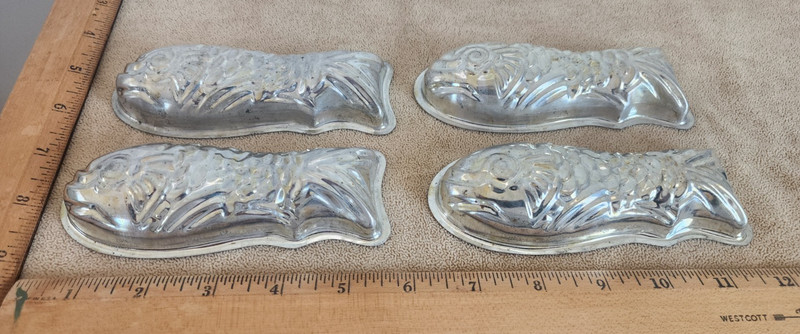 Four Vintage Small FISH Gelatin Jell-o Mold  Tin Aluminum Approx. 5.5" x  2.25"