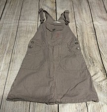 Osh Kosh B'Gosh Beige Striped Denim Overall Dress Embroidered Butterfly Sz 7 Tb2