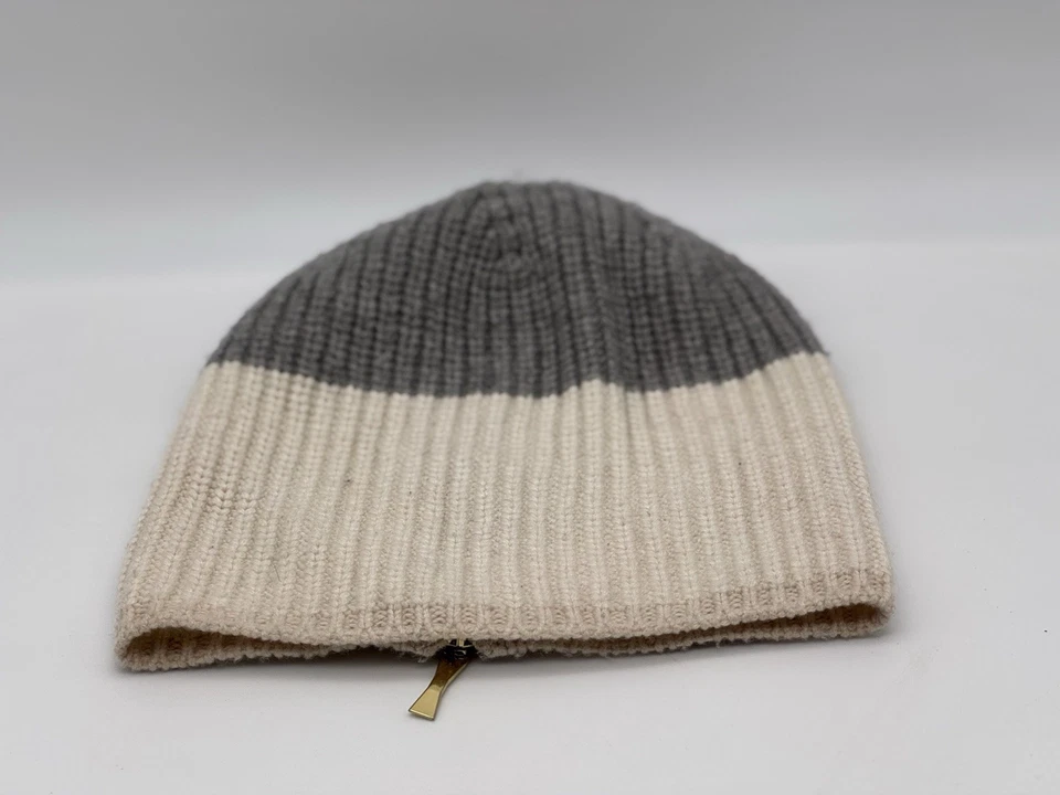 Kate Spade New York Women's Zip Up Beanie Hat Winter Gray And Cream $89 Original - Image 2 of 4