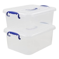 8 L Clear Plastic Storage Box with Handles, 2 Packs