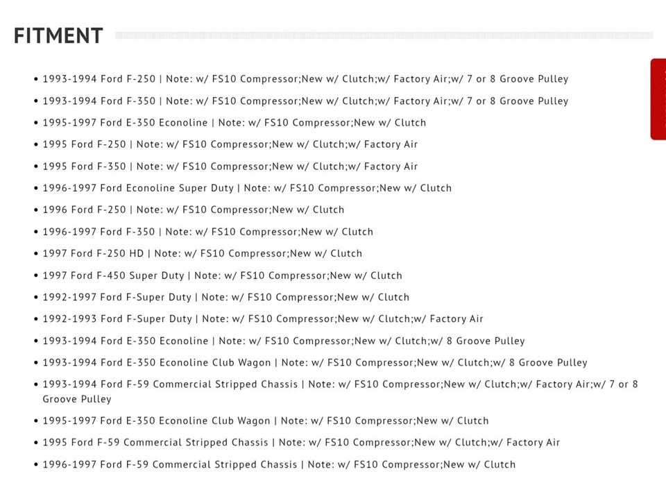 Compresor de aire acondicionado - 100% nuevo - FORD F250, 350, E250, E350 (1993-97) CARQUEST T58150 Foto 4 de 4