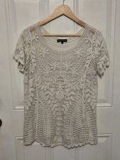 Knapp Studio Womens Ivory Floral Sheer Crochet Cap Sleeve Blouse XLarge