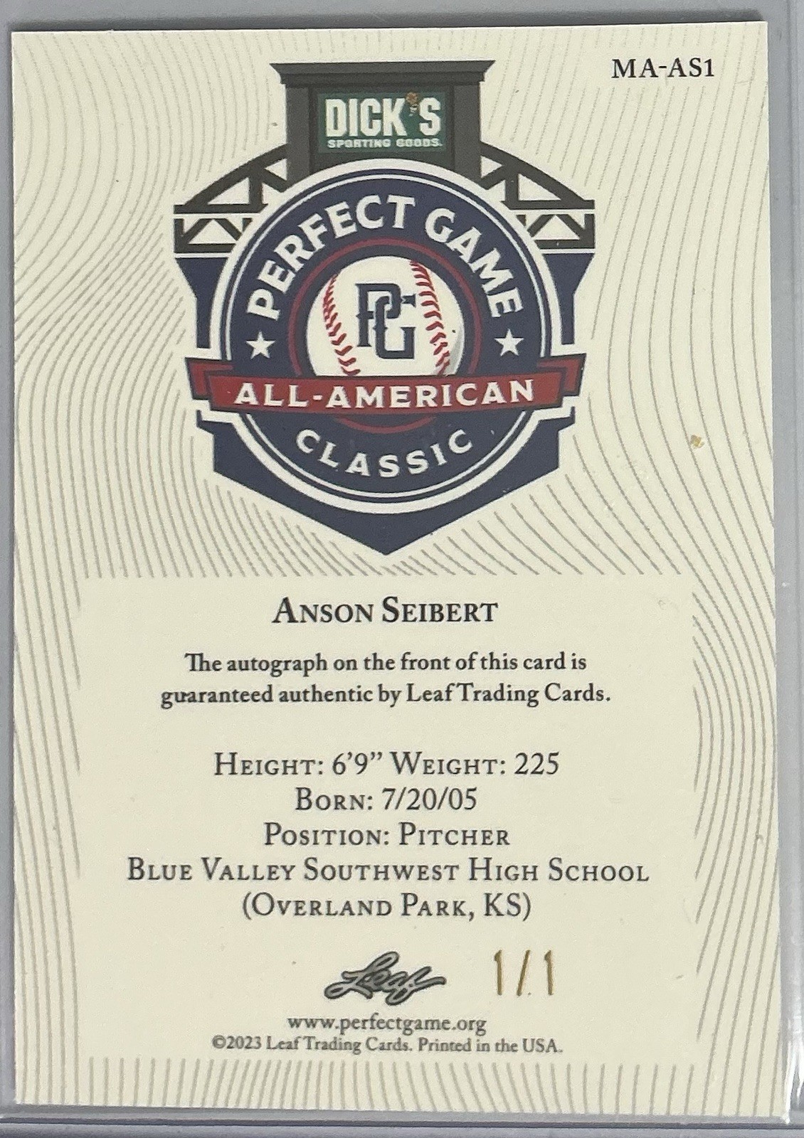 1/1🔥⚾️Anson Seibert #MA-AS1⚡️2022 Leaf Perfect Game⚡️AUTO⚡️Gold Mojo⚡️RC⚾️🔥 view 2