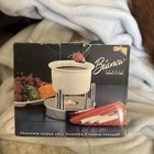 VNTG Bianca, New in Box Chocolate Fondue Set 1992 Ceramic Pot Forks Open Box