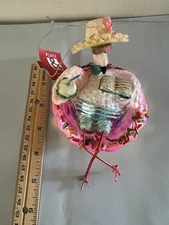 Beachy Pink Flamingo Pool Float w/Drink Place & Time Holiday Ornament - NEW!