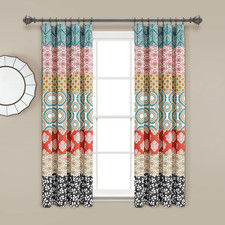 Bohemian Stripe Window Curtain Panels, Pair 52" W X 63" L Turquoise  Orange - L