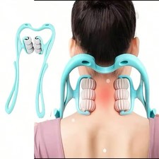 Manual Multi-Function Neck  Shoulder Massager Roller Blue Plastic 13in 2-Head