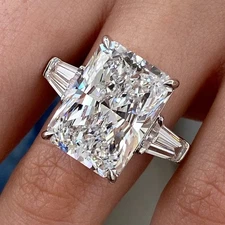 RARE 5.85 Ct Certified Radiant Cut White Treated Diamond 925 Silver Ring