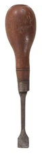 Early Wood Handle Button Hole Cutter - Brass Ferrule - mjdtoolparts
