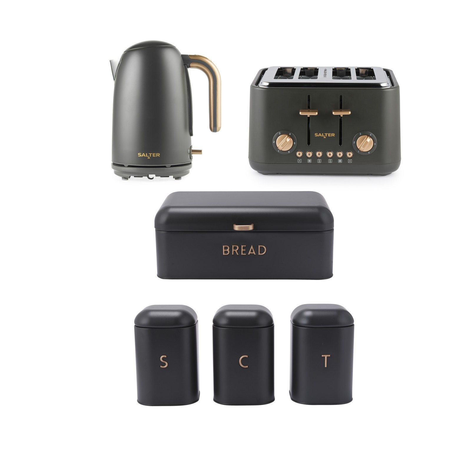 Salter Pebble 6-Piece Countertop Set - 1.7L Kettle, 4-Slice Toaster & Canisters