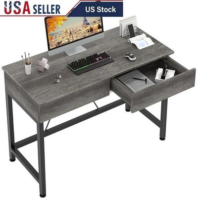 Small Computer Desk W/ Wooden Drawers Adjustable Feet Home Office Study Gaming