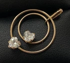 9CT YELLOW GOLD DOUBLE HEART CZ PENDANT ONE SET IN MOVING CIRCLE RING