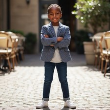 Elie Balleh Geometric Velvet Blazer Blue Grey Boys Size 4 5 Wedding Preppy