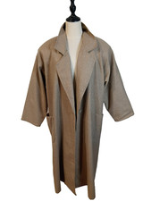 Vintage 1980's Custom Made Size 18-20 Biscuit Beige Wool Winter Trench Coat