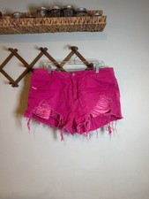 SHEIN Curve Hot Pink Distressed Raw Hem Denim Shorts Size 2XL