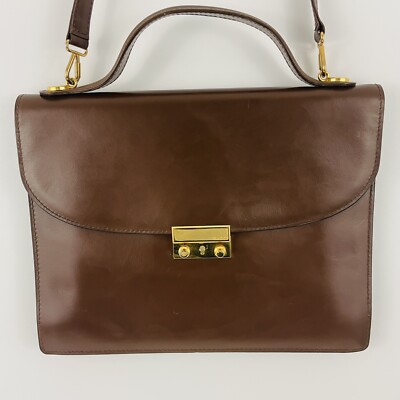 Vtg Authentic Gucci Messenger Shoulder Bag Brown Genuine Leather