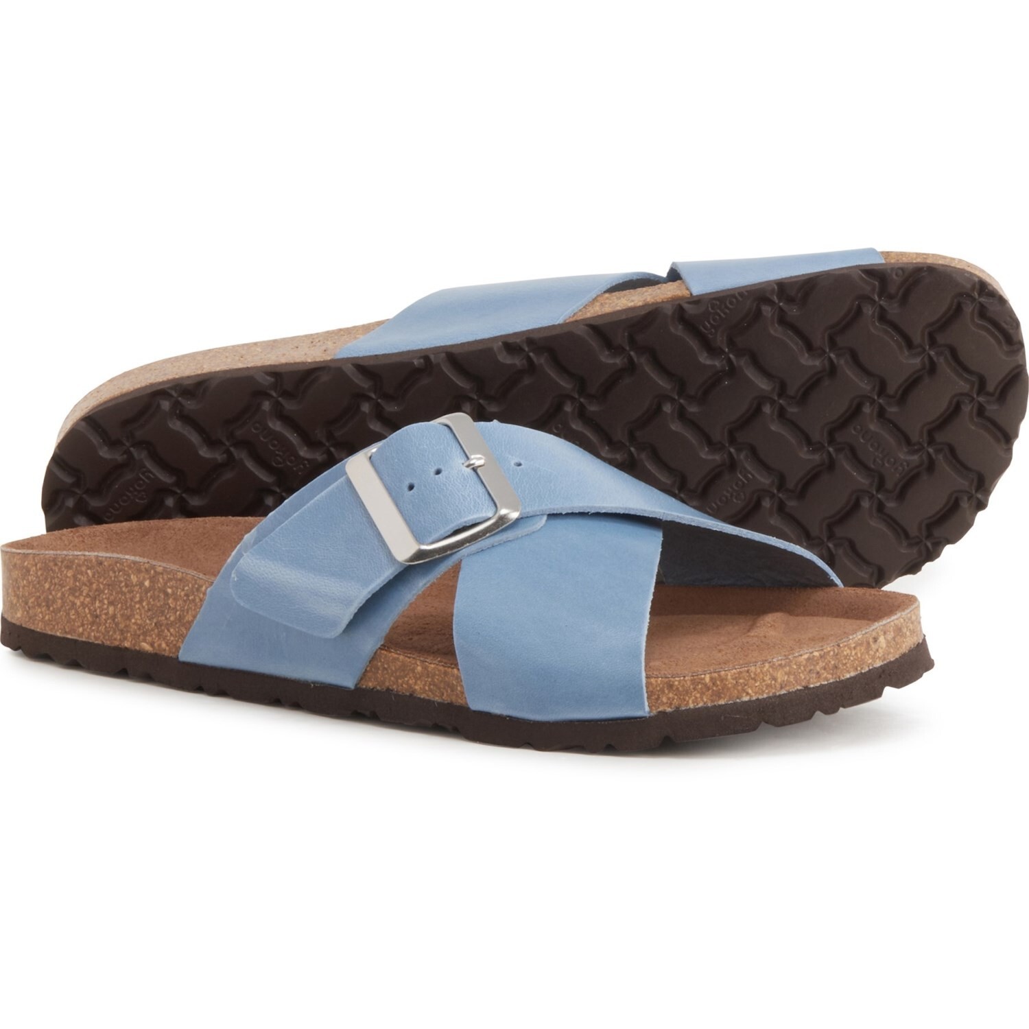 Женские сандалии Yokono 7.5 из синей кожи с перекрестной пряжкой и пробковой стелькой ()