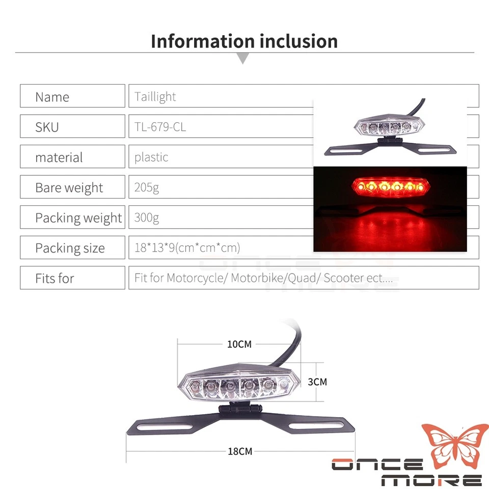 Dirt Bike Motorcycle LED Brake Tail Light Mount License Plate Bracket For Honda - Imagem 2 de 4