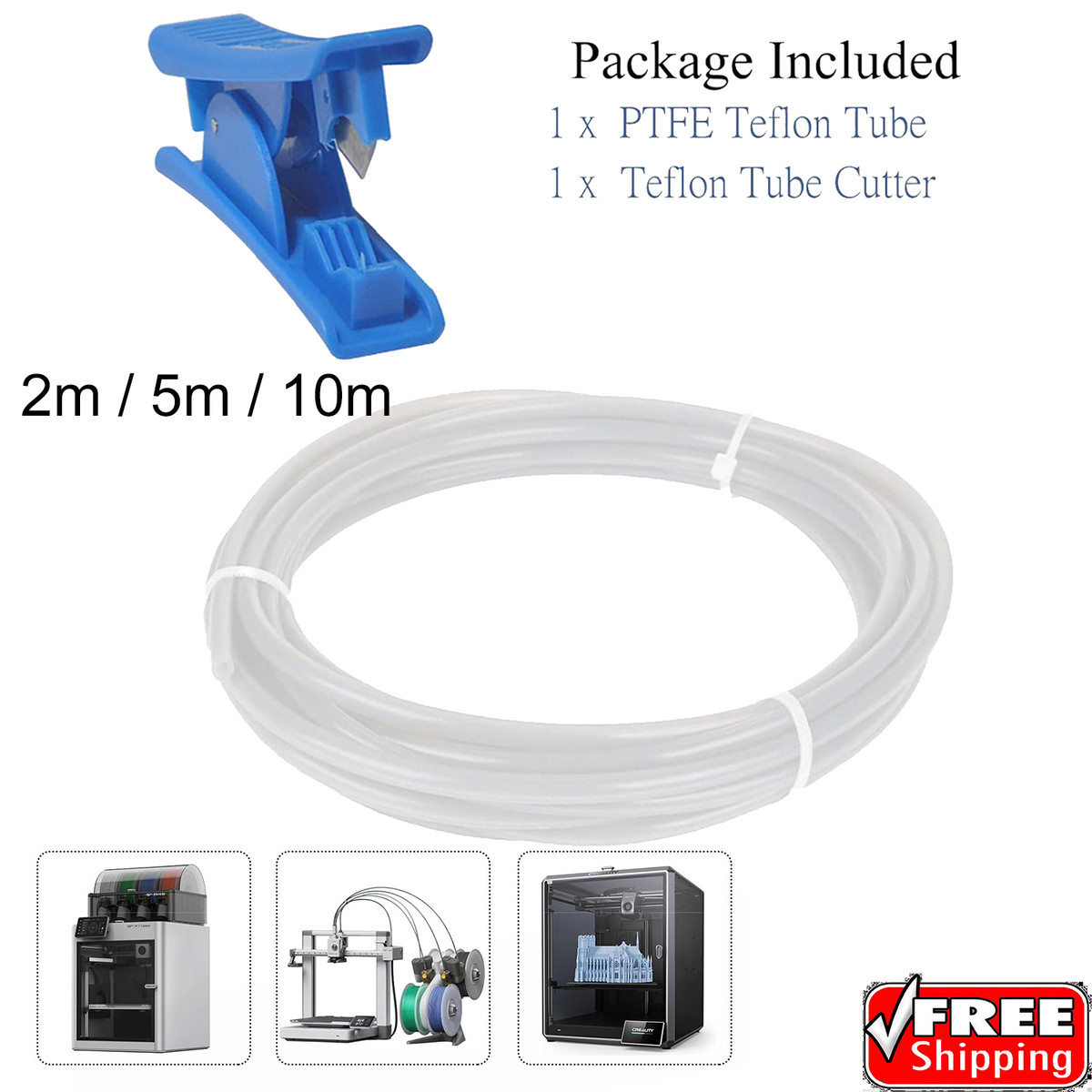 PTFE-Teflonschlauch Für 3D-Drucker – 3 Meter Lang, 2,5/4 Mm, Inkl. Cutter