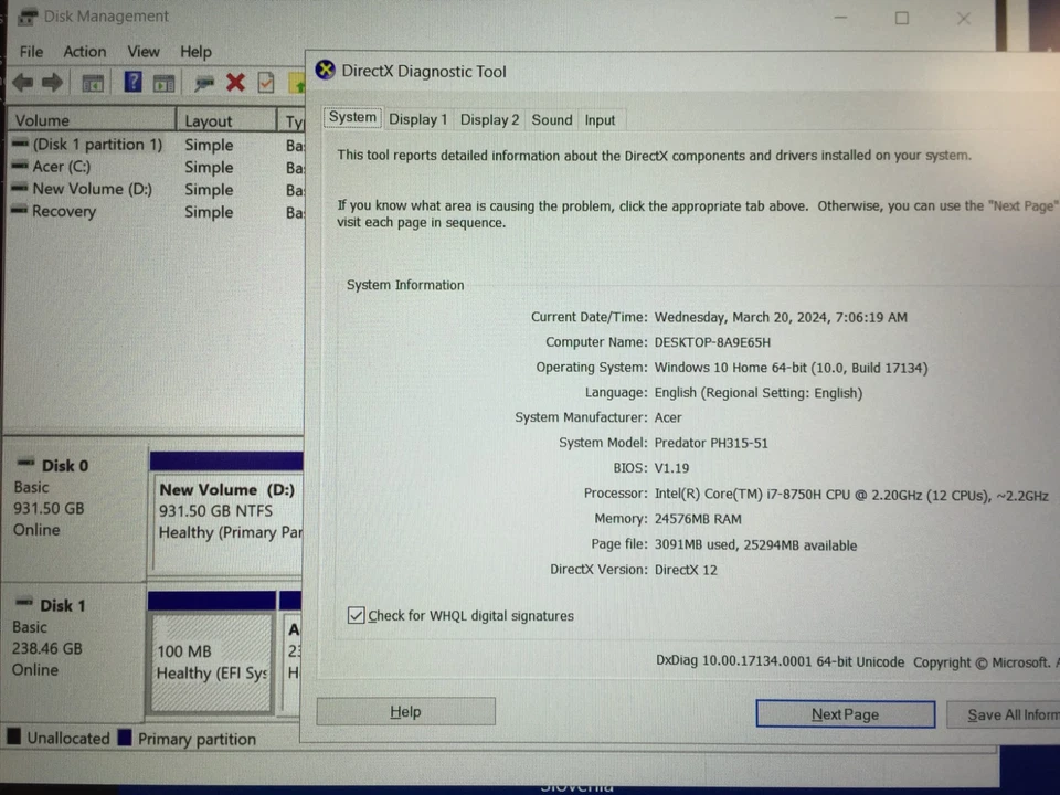 Acer Predator Helios 300 PH315-51-78NP 15.6/i7-8750H/24G/256G SSD+1T HDD/GTX1060 - Image 2 of 4