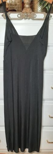 Black Semi Sheer Vneck Slip Dress Beach Cover-Up Maxi Dress Slit Thigh Size M - Picture 3 of 11