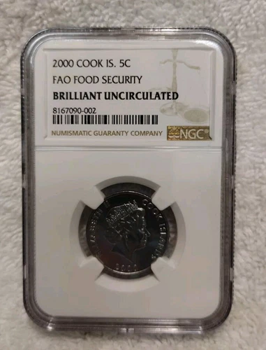 Rare NGC Brilliant UNC Cook Islands 5 cents 2000 "21st Century Food Security" 