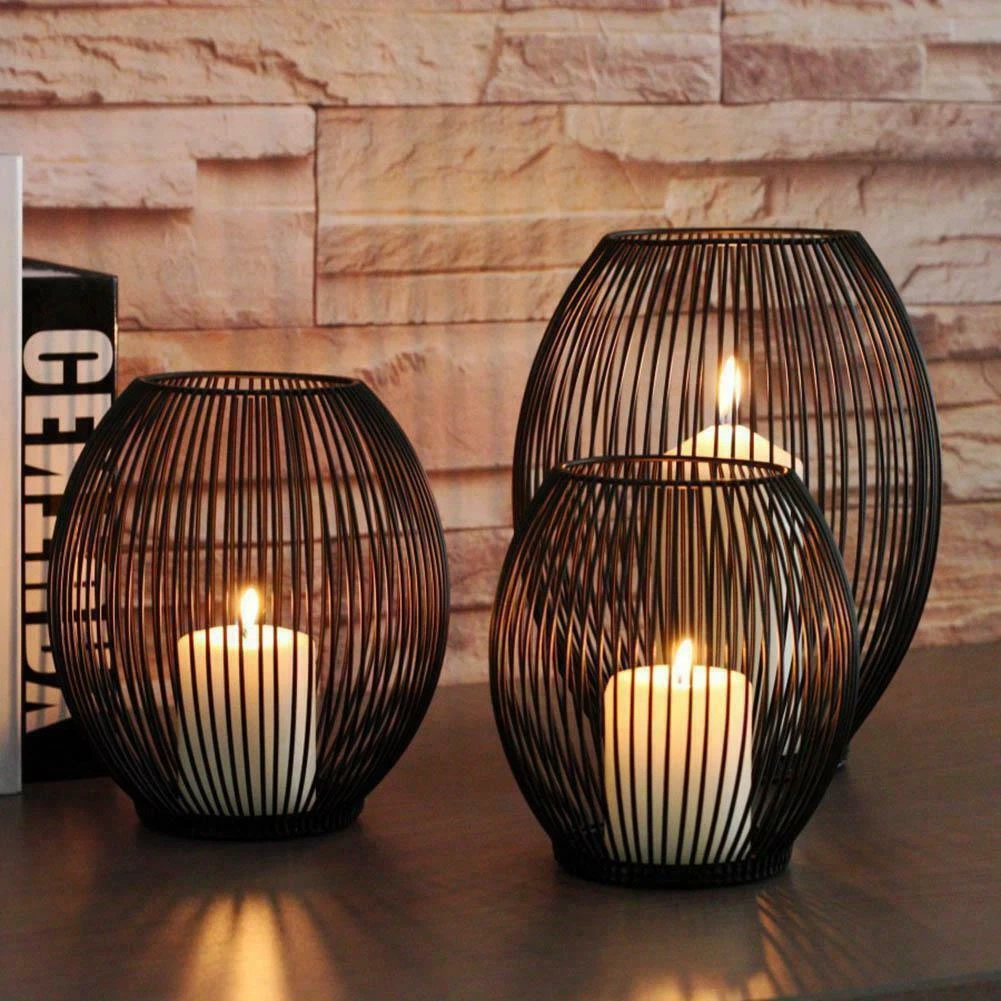 Cage Lantern Black Metal Iron Candle Holder 3 Sizes Available Modern Home