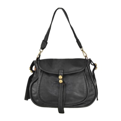 BZNA Schultertasche Kiara Schwarz  Handtasche Tasche, Geflochtenes Leder Nieten