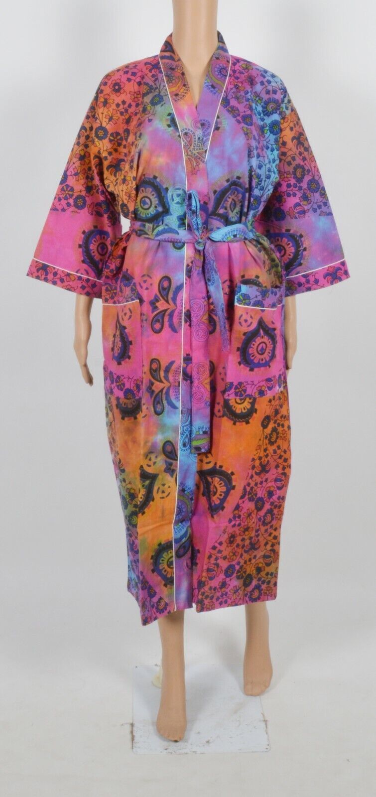 Forstå fumle Tanzania Indian Handmade Kimono Robe Floral Print Cotton Winter Gown Dress Maxi All  Over | eBay