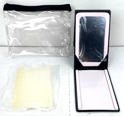 Mary Kay Tri-Fold Standing Travel Makeup Palette Mirror with Clear Zipper Bag