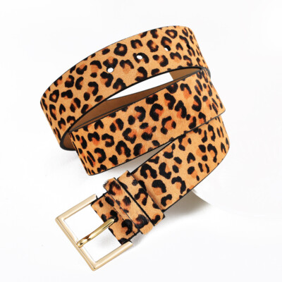 New calf hair leopard print print jeans dress casual leather wide belt women
