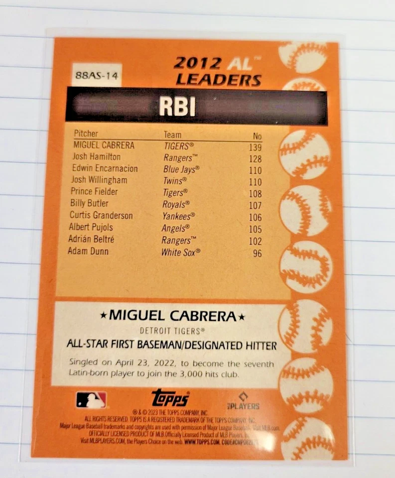 2023 Topps Series 2 1988 All Star Insert #88AS-14 Miguel Cabrera - Image 2 of 2