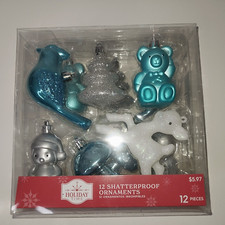 Holiday Time 12 Shatterproof Christmas Ornaments Brand New 6 Designs 2 each