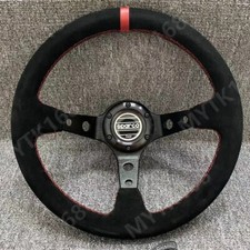 Spco Red Ring Deep Dish Steering Suede Leather Steering Wheel 13 Inch Universal