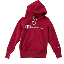 Champion Reverse Weave Warmup Sweatshirt Big Script Embroidered Logo Red Small