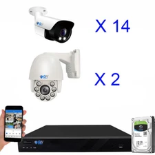 16CH NVR 14 Bullet and 2 PTZ 2-Way Audio Camera 8MP 4K IP Security Camera System