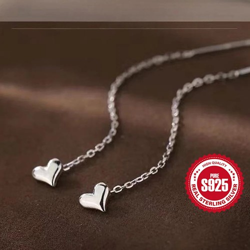 Aide 925 Sterling Silver Heart Long Tassels Chain Piercing Drop Earrings For Wom - Picture 6 of 8