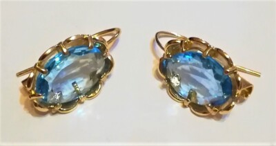 Boucles D'oreilles Pendantes Argent 800 Et Cristal Bleu Vintage Années 50 - Occasion