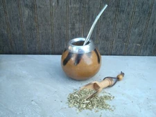 Argentina Mate Gourd Hand Made Natural Tea Cup  Straw Spoon BONUS Yerba - R20