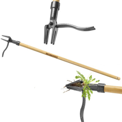 WORKPRO Weed Puller Tool Heavy-Duty 4Claw Head 44'' Bamboo Handle Stand-Up Weeder