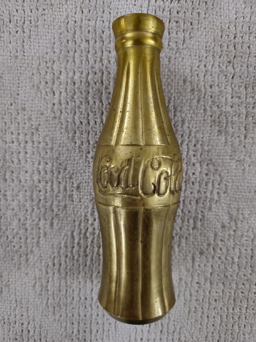 VINTAGE Brass Coca Cola Coke Soda Bottle 6-3/4” Tall Bud Vase Clean Nice!