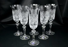 Champagne Flute Crystal Glass set of 6 Wine glass 5oz Hand Cut Bohemia Czech NEW