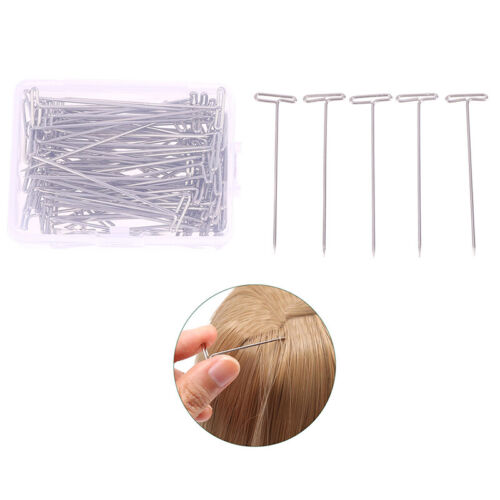 100Pcs Wig T Pins Wigs Silver 26-54MM Long T-pins Styling Tools with Box_wf - Afbeelding 1 van 13