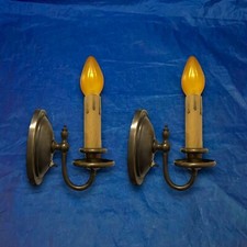 Early electric brass candle stick sconces with nice patina Wired Pair 57B